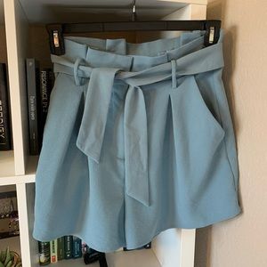 blue high waisted tie-shorts